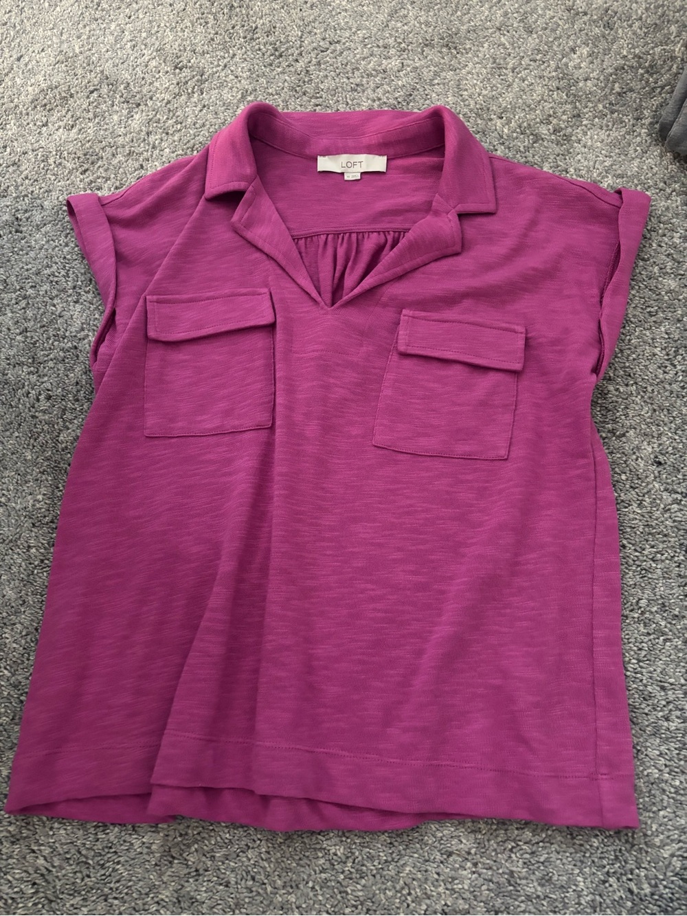 LOFT Magenta Short Sleeve Utility Pocket Tunic